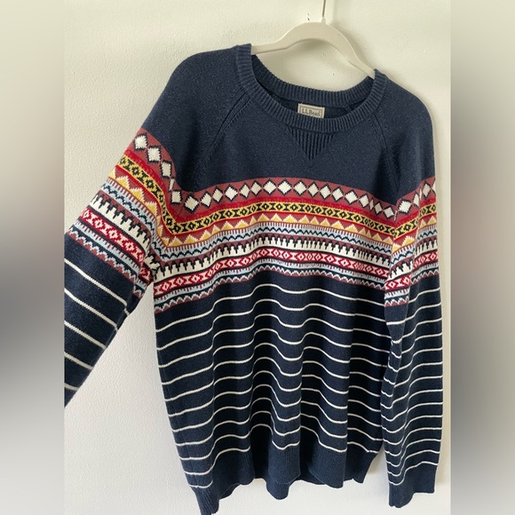LL Bean Wicked Soft Cashmere Organic Cotton Fair Isle Sweater XL Fisherman - Picture 3 of 8